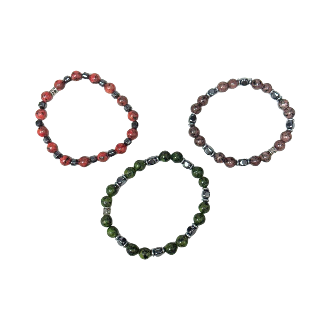 Kiwi Stone with Hematite Alloy Clearance Bracelet, Pack of 5