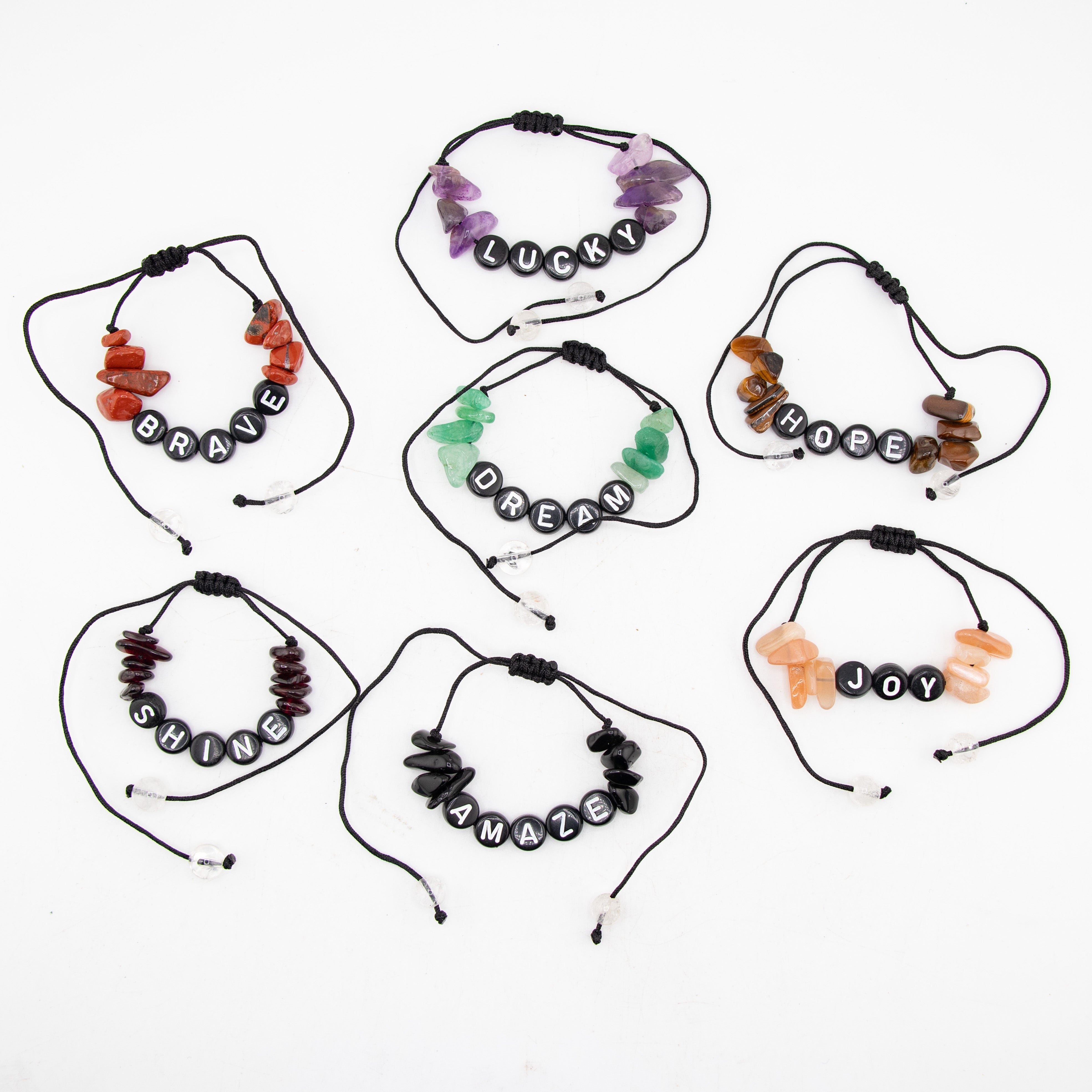 Mixed w/ String Chipped Stone Bracelet, 10 Pieces in a Pack