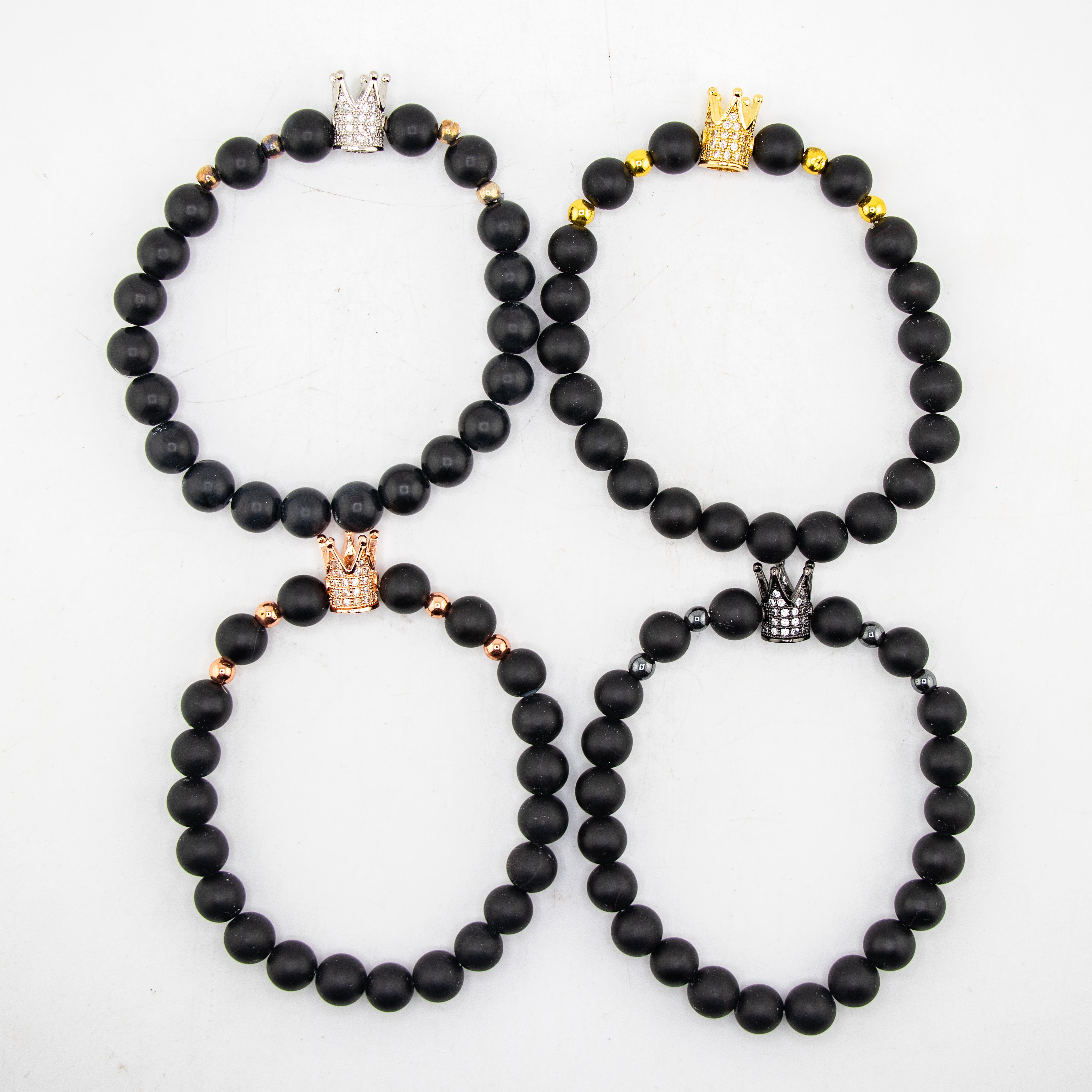 Black Onyx Mix Pack Bracelets, 8mm, 5 Pieces in a Pack