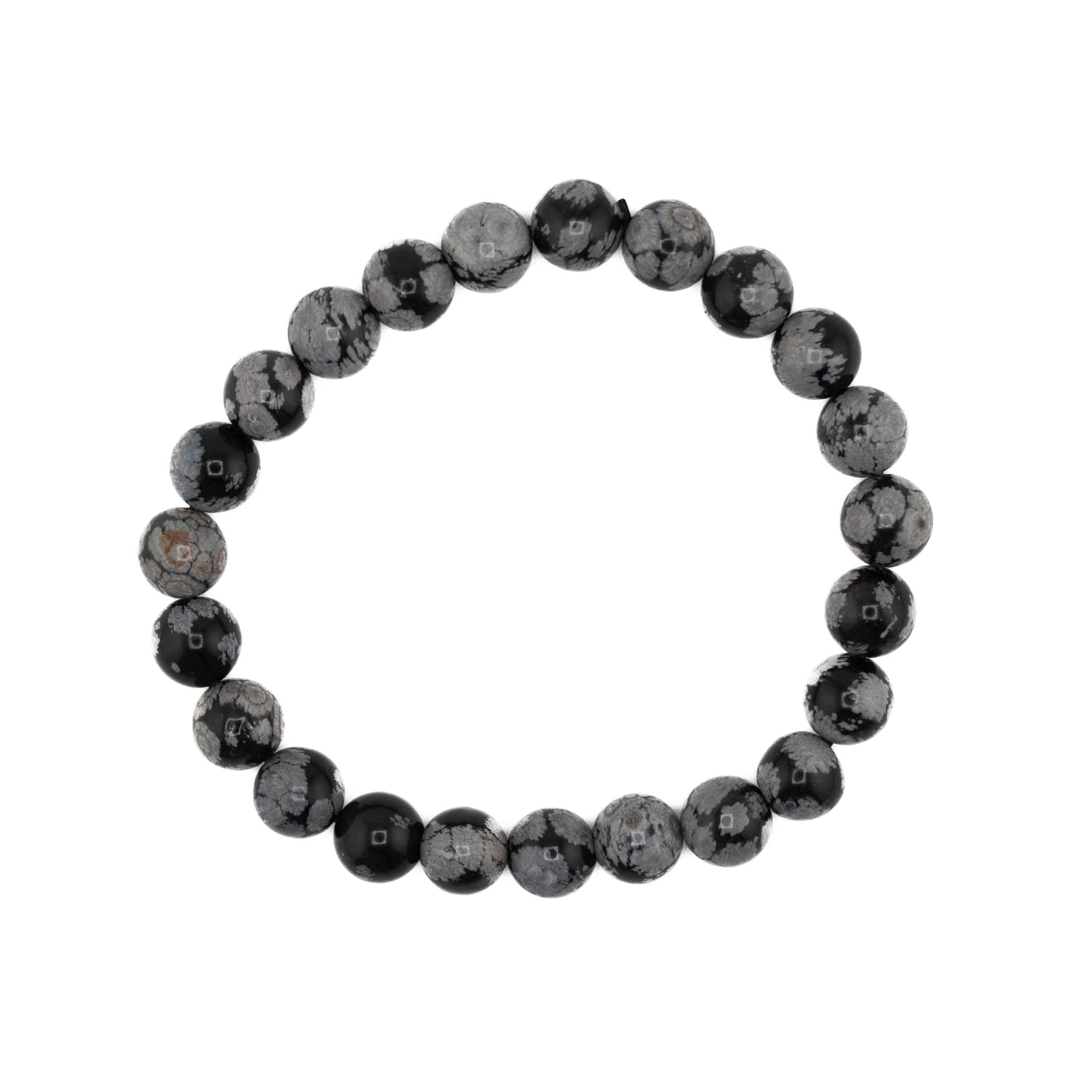Obsidian (Snowflake), Metal Free Bracelet, 8mm, 5 Pieces in a Pack