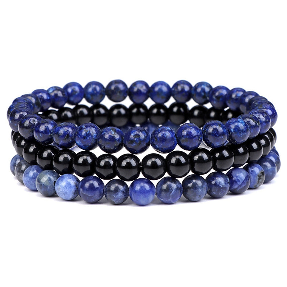 Lapis & Agate Set Bracelet, 6mm, 5 Sets in a Pack