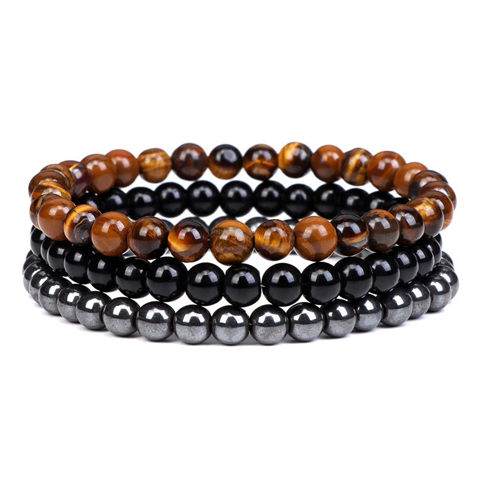 Tiger Eye, Agate & Hematite Set Bracelet, 6mm, 5 Sets in a Pack