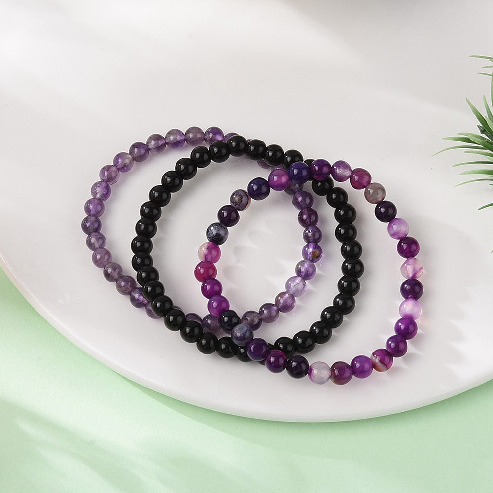 Amethyst & Agate Set Bracelet, 6mm, 5 Sets in a Pack