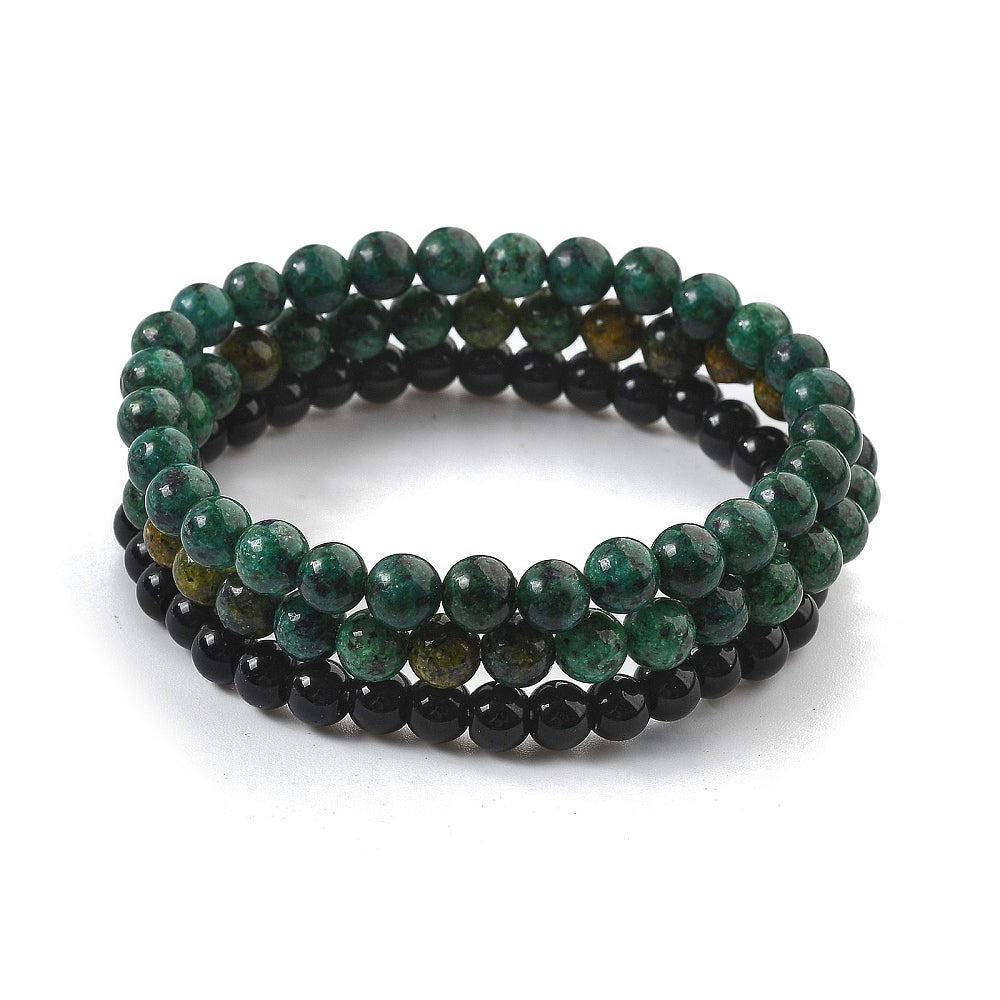 African Turquoise & Agate Set Bracelet, 6mm, 5 Sets in a Pack