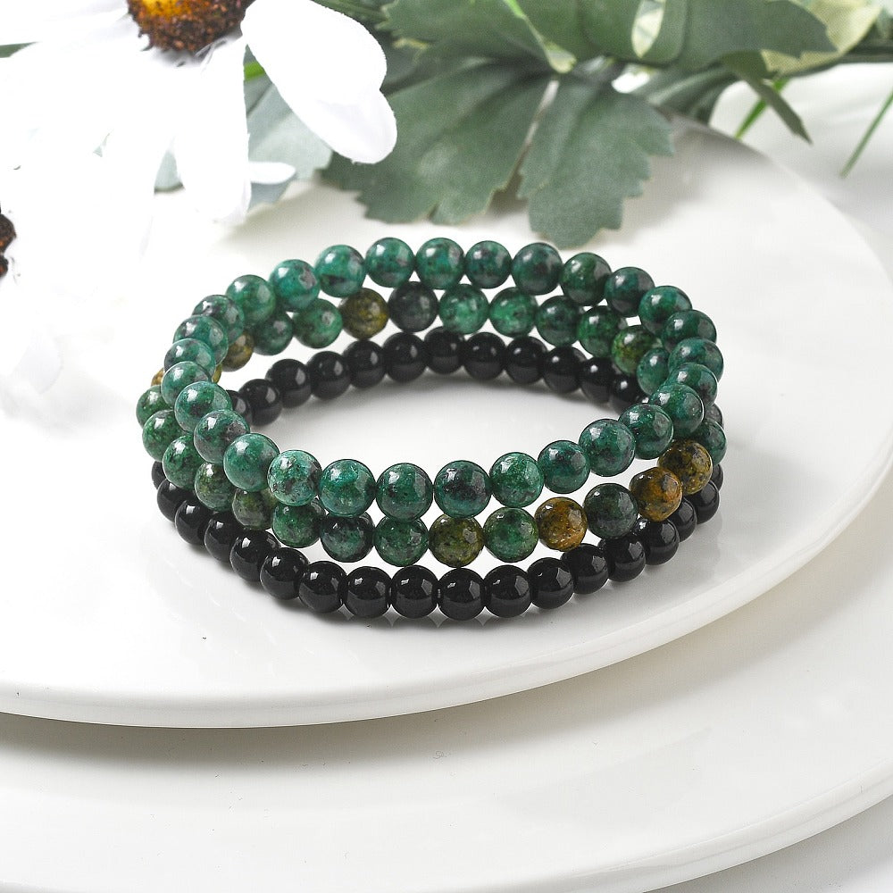 African Turquoise & Agate Set Bracelet, 6mm, 5 Sets in a Pack