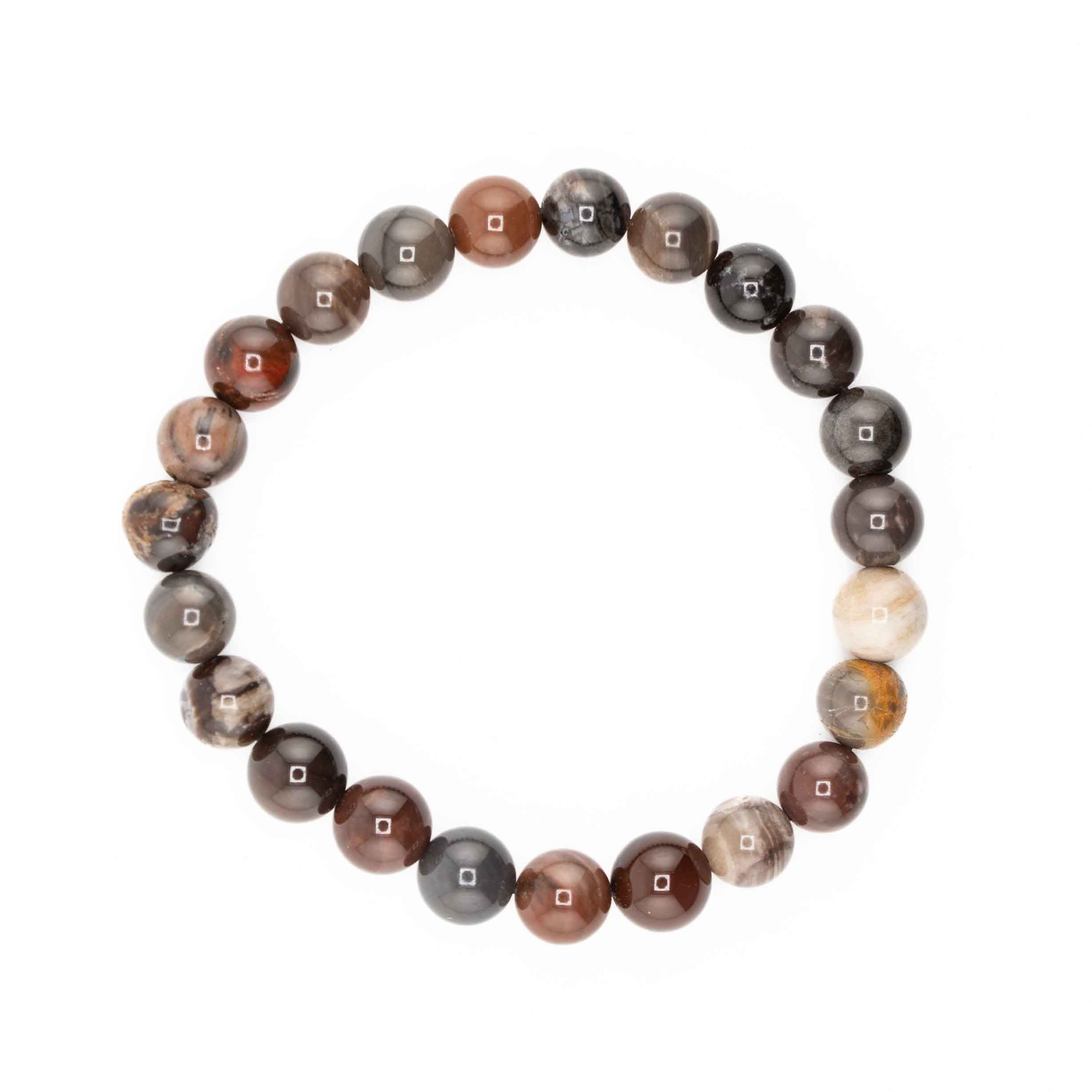 Petrified Wood, Metal Free Bracelet, 8mm, 5 Pieces in a Pack
