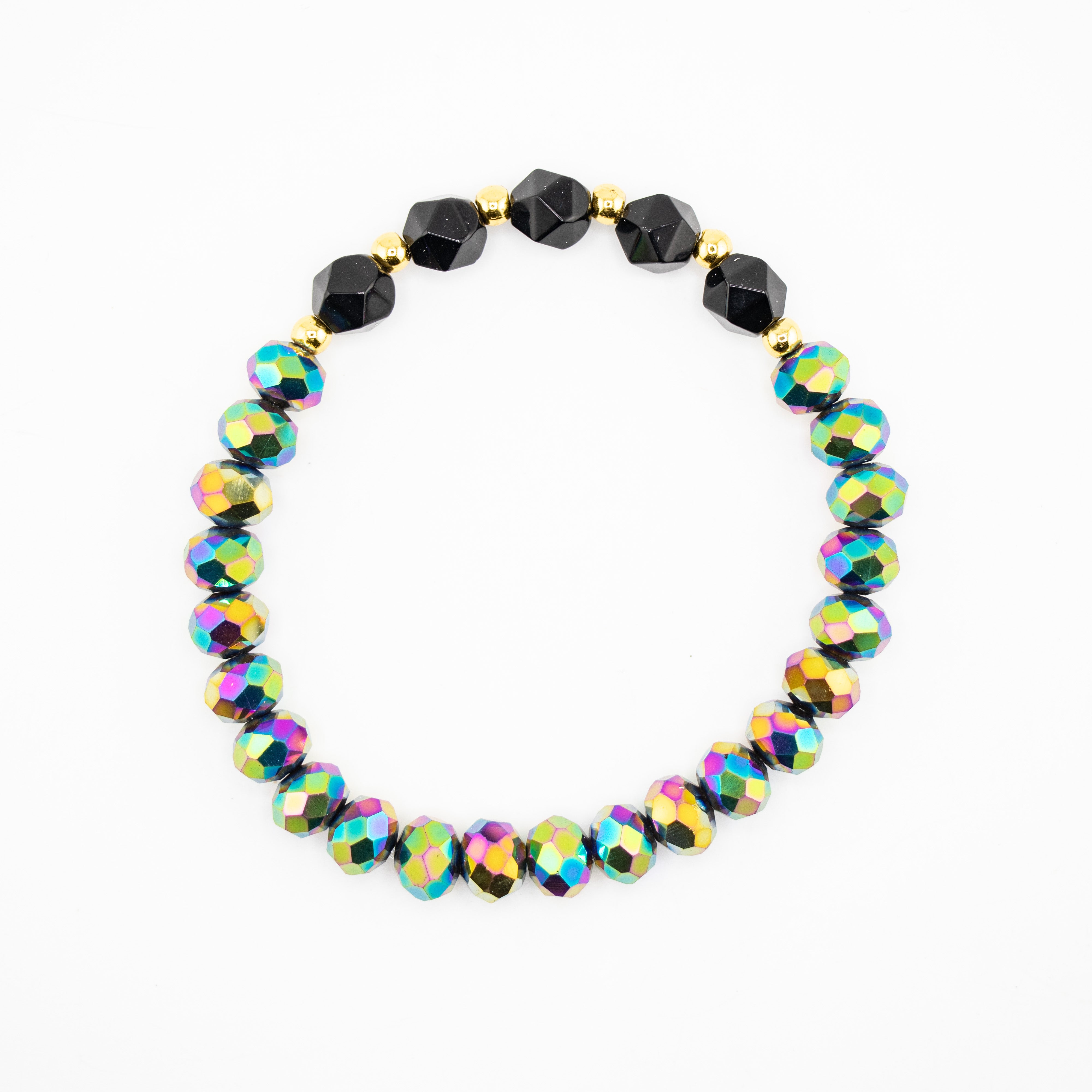 Faceted Rondelle Glass & Black Onyx Bracelet, 8mm, 5 Pieces in a Pack