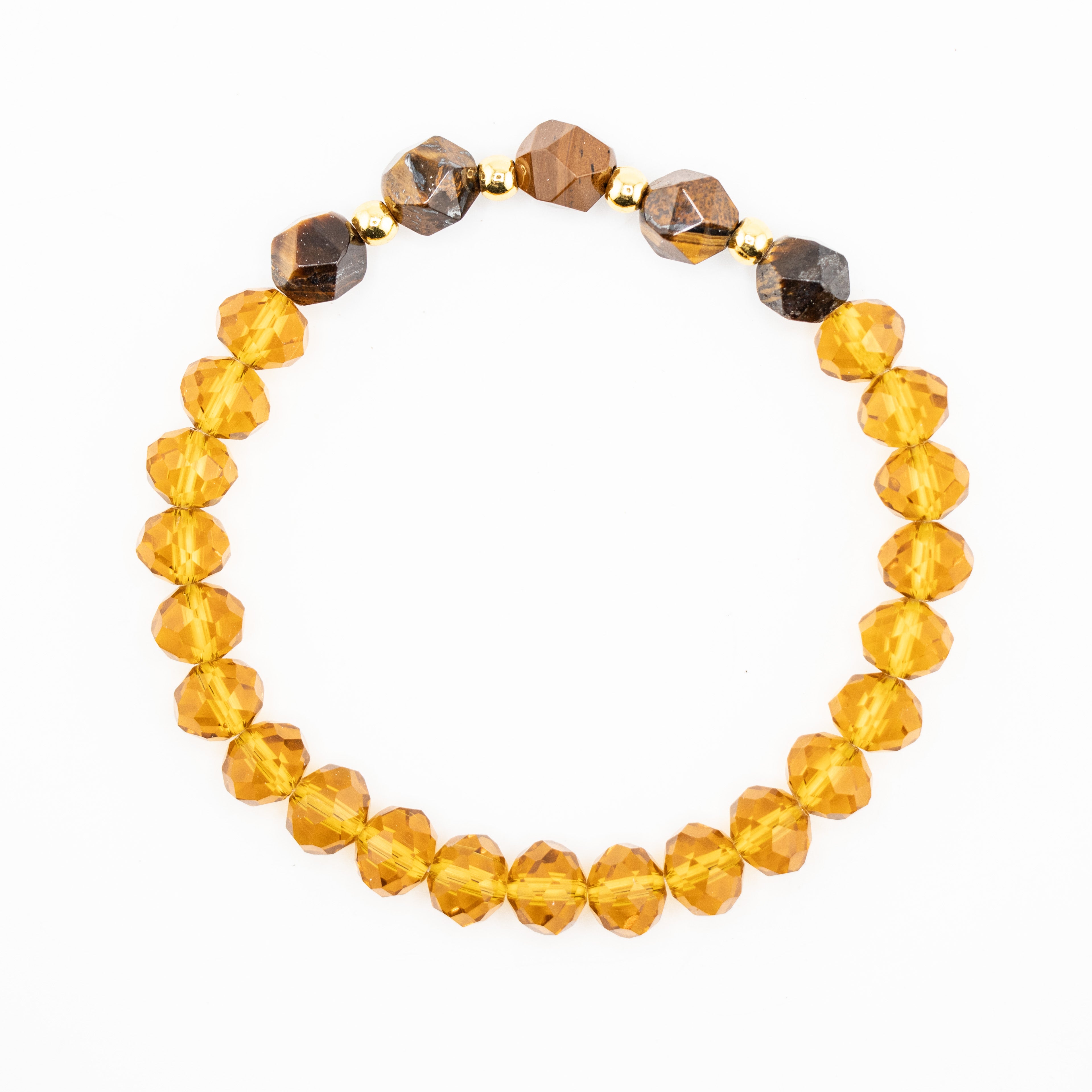 Faceted Rondelle Glass & Tiger Eye Bracelet, 8mm, 5 Pieces in a Pack