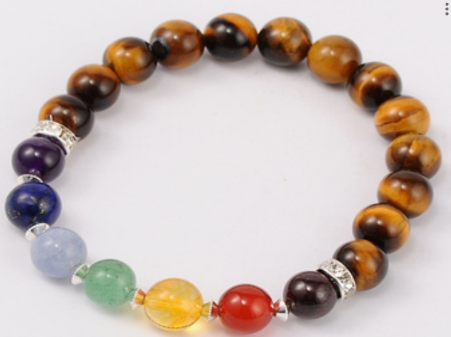 Tiger Eye & Chakra Bracelet, 8mm, 5 Pieces in a Pack