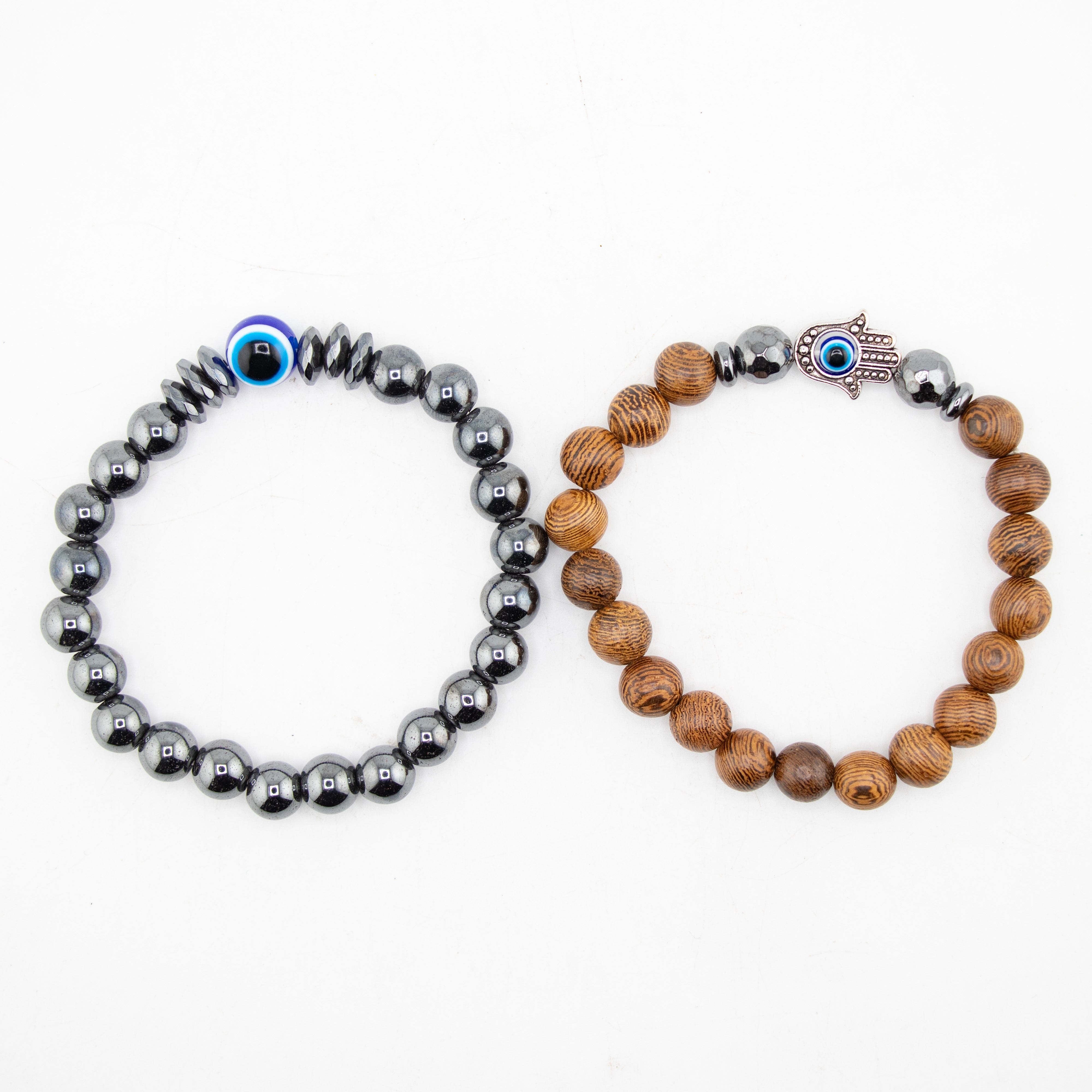 Wenge Wood & Hematite Set Bracelet, 8mm, 5 Sets in a Pack