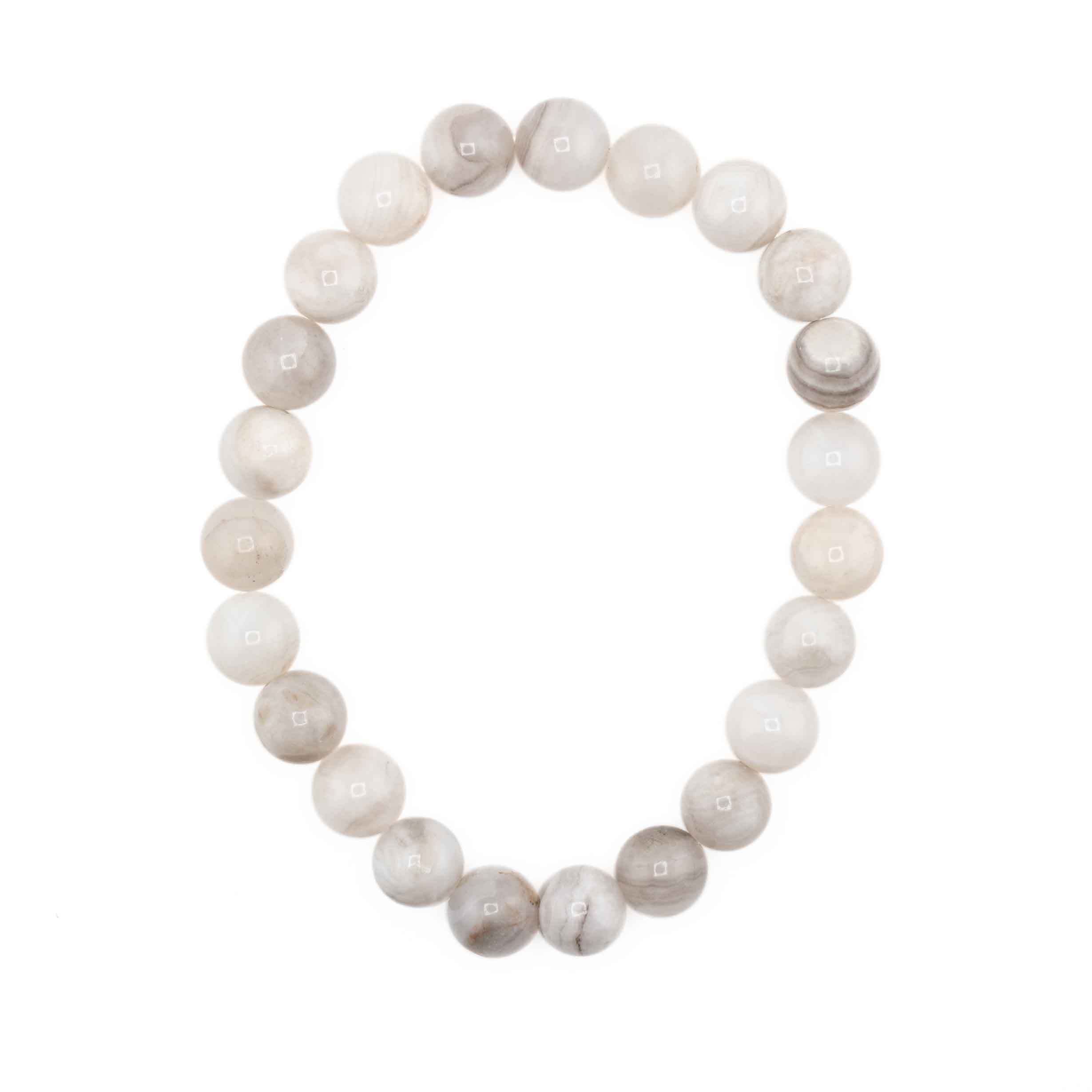 White Lace Agate, Metal Free Bracelet, 8mm, 5 Pieces in a Pack