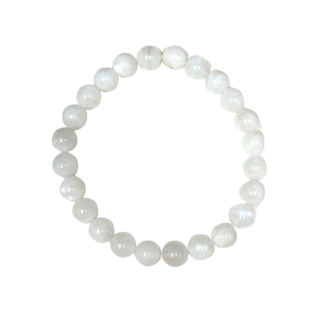 White Moonstone Metal-Free Bracelet, 8mm, 5 Pieces in a Pack