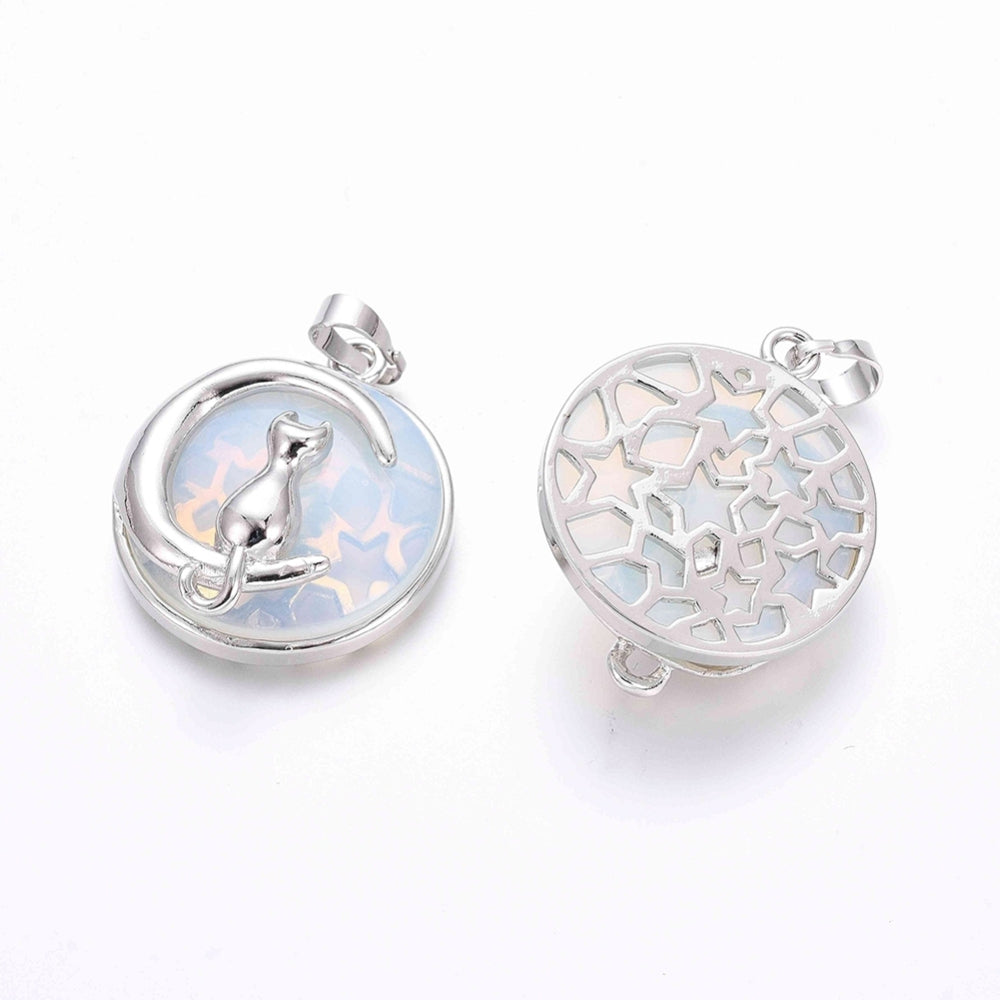 Opalite Cat on Moon Pendant, 5 Pieces in a Pack