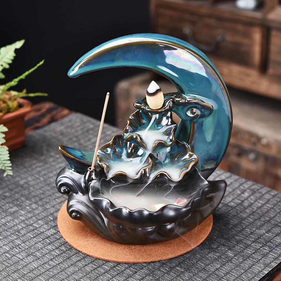 Moon Ceramic Backflow Cone/Incense Burner 7" H x 4.5"W - 1 Piece