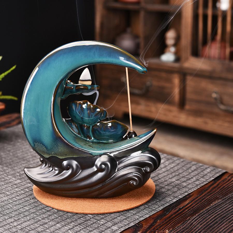 Moon Ceramic Backflow Cone/Incense Burner 7" H x 4.5"W - 1 Piece