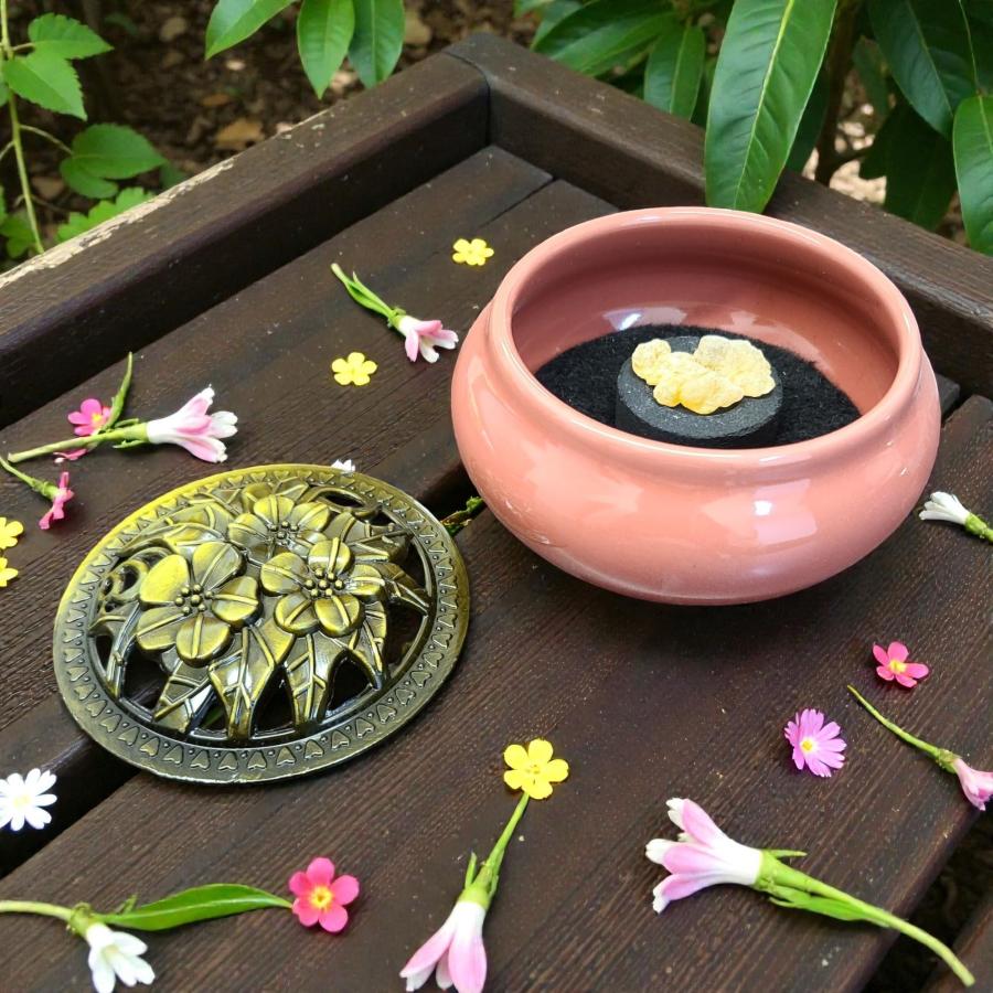Burgundy Pink Ceramic Incense Burner Bowl with Floral Lid - 1 Piece