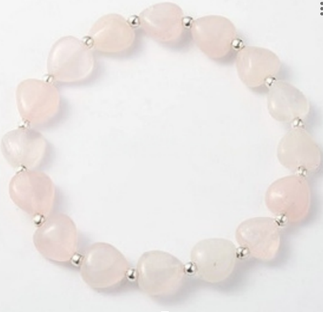 Rose Quartz Bracelet, Heart Shaped, ~8 mm, 5 Pieces in a Pack #245