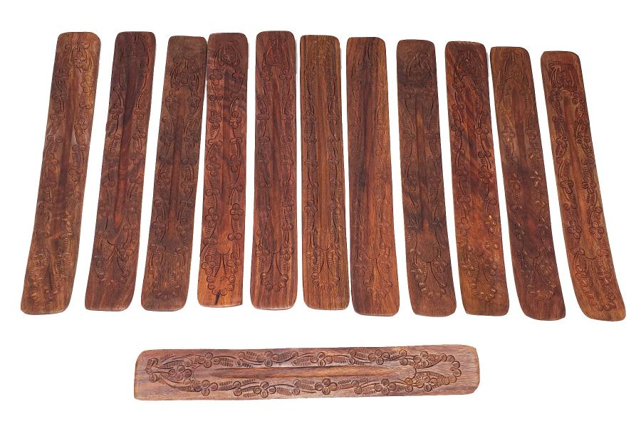 Carved Wood Boat Incense Burner 10" - 12pcs Per Pack