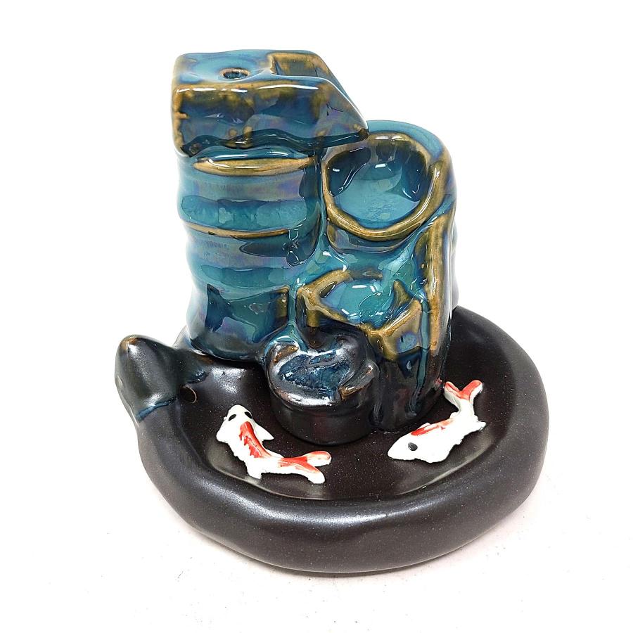 Waterfall Koi Design Backflow Cone Incense Burner - 1 Piece