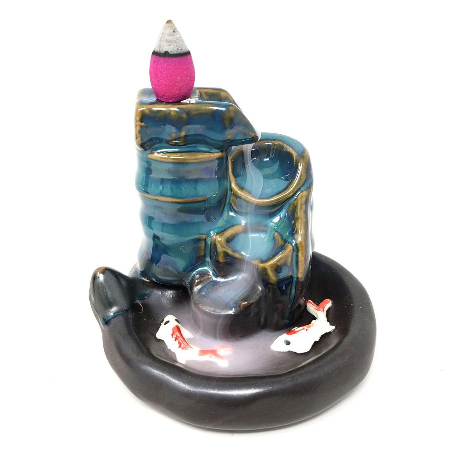 Waterfall Koi Design Backflow Cone Incense Burner - 1 Piece