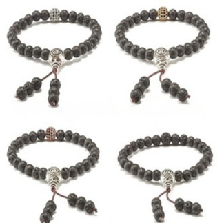 Natural Lava Stone Bracelet, with Rounded Zirconia Beaded, with Random Charms, 8 mm, 5 Pieces in a Pack #522