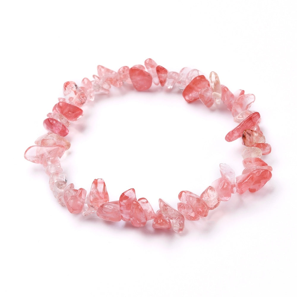 Cherry Quartz Chip Stone Bracelet, 5 Pieces in a Pack, #075