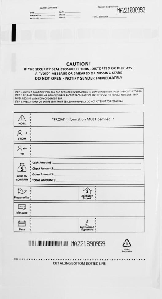 Bank Deposit Bag: Quick Business Deposit - QBD 9" x 12", 500 Pieces