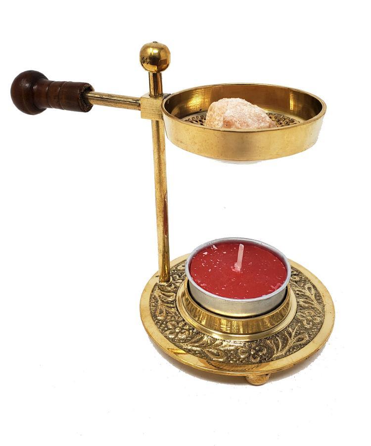 Brass Resin Burner 4.25"H with Wooden Knob - 1 Piece