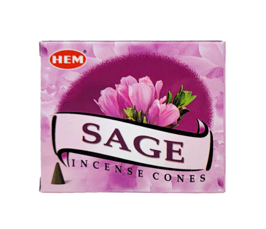 Hem Sage, Incense Cone, 24 grams in one Pack, 12 Pack Box