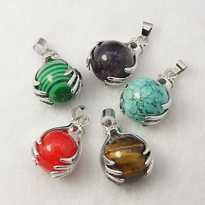 Assorted Stone Shaped Pendants, Hand with Round Ball 5 Pieces in a Pack #090