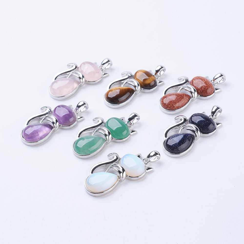 Assorted Stone Cat Silhouette Shaped Pendants, 5 Pieces in a Pack #091