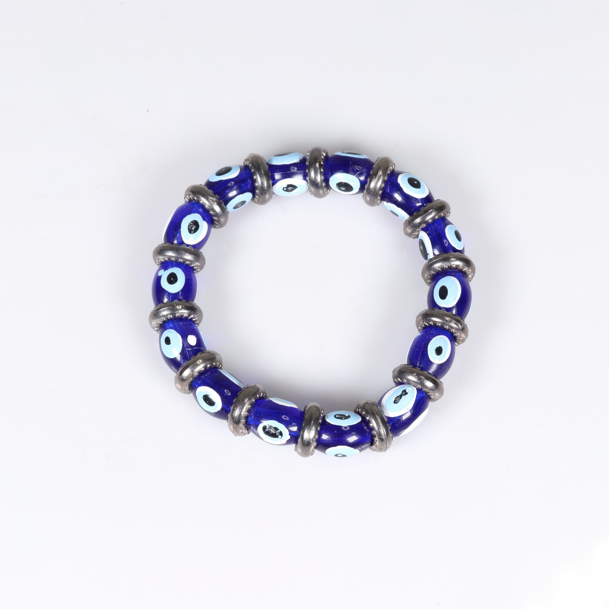 Evil Eye Bracelet, with Dyed Plastic Beads, Silver Colored, 10 mm,  5 Pieces in a Pack #472