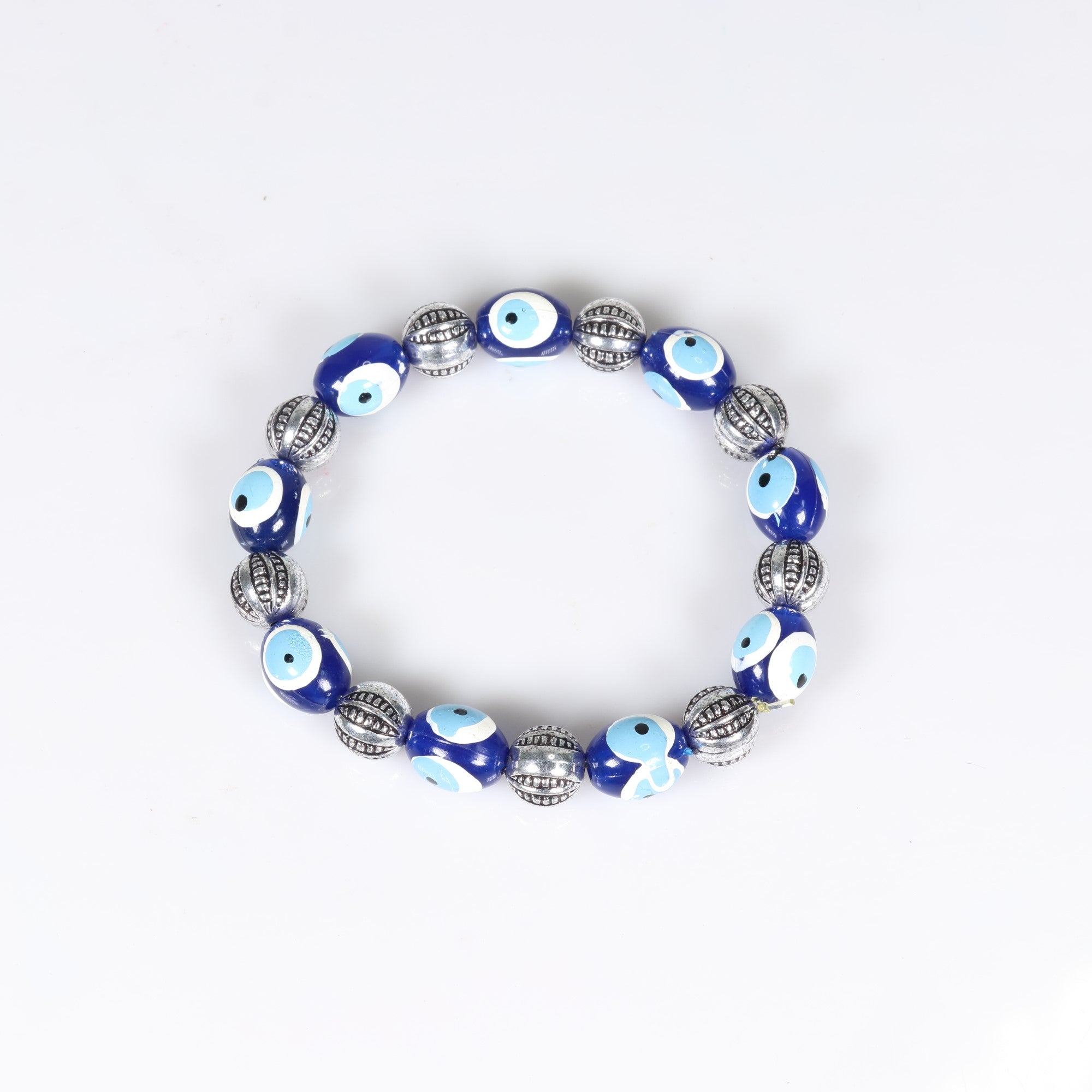 Evil Eye Bracelet, with Dyed Plastic Beads, Silver Colored, 10 mm,  5 Pieces in a Pack #472