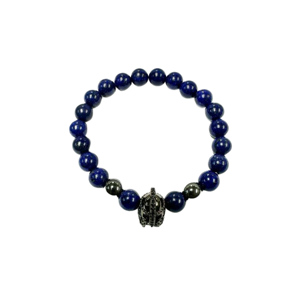 Lapis Lazuli Bracelet, with Ancient Helmet Alloy, Mix Color, 8 mm, 5 Pieces in a Pack #564