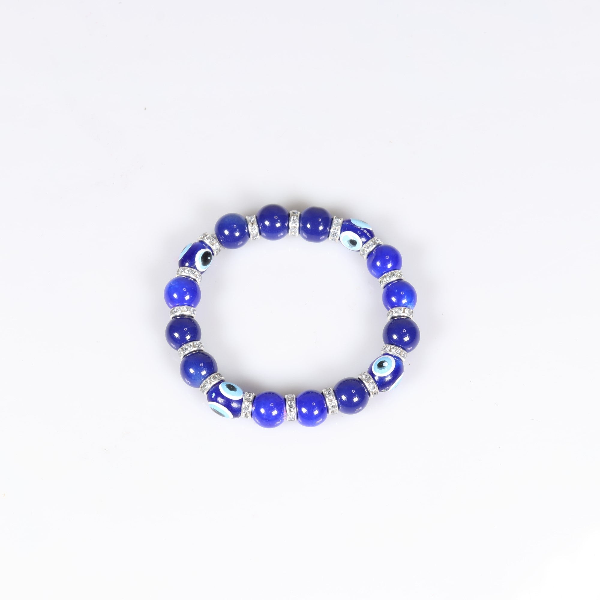 Evil Eye Bracelet, with Dyed Plastic Beads, Blue, 8mm, Babies Size  5 Pieces in a Pack, #474