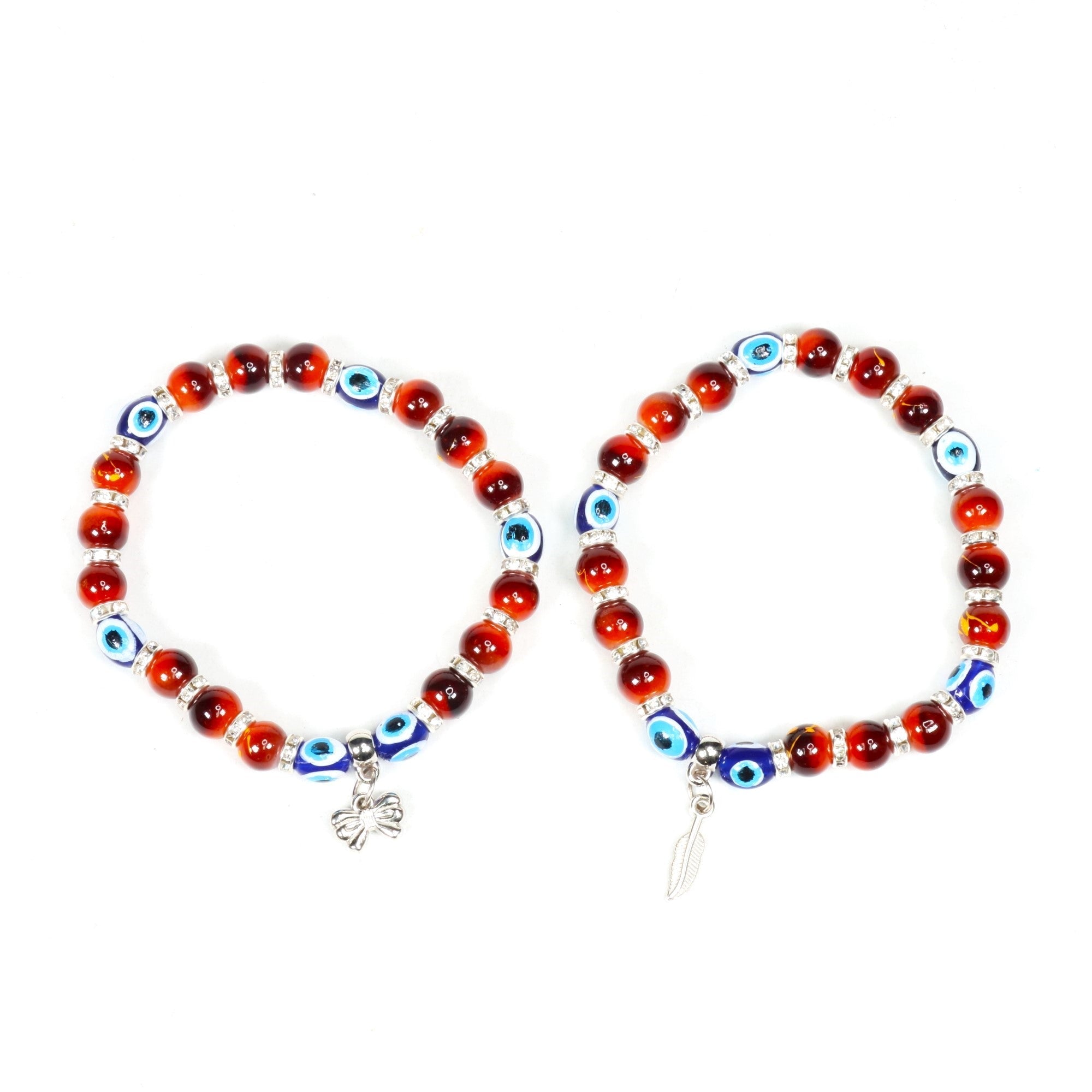 Evil Eye Bracelet, with Mixed Figure Charms, Plastic Beads, Silver Color, 8mm, Mix Style Pack, 5 Pieces in a Pack #319