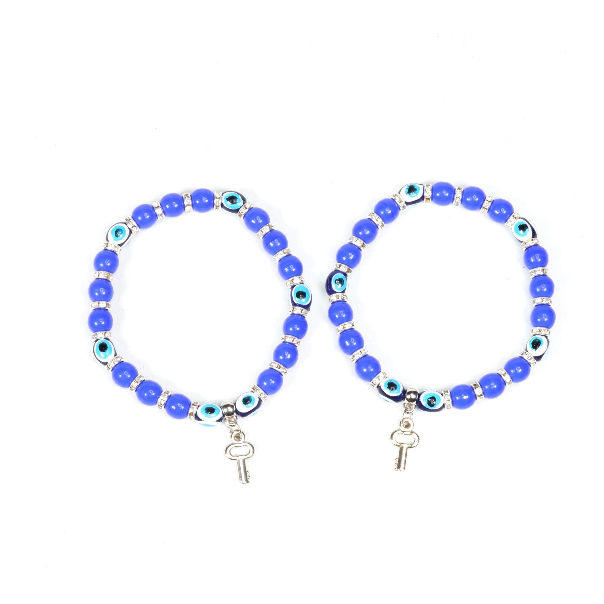 Evil Eye Bracelet, with Mixed Figure Charms, Plastic Beads, Silver Color, 8mm, Mix Style Pack, 5 Pieces in a Pack #326