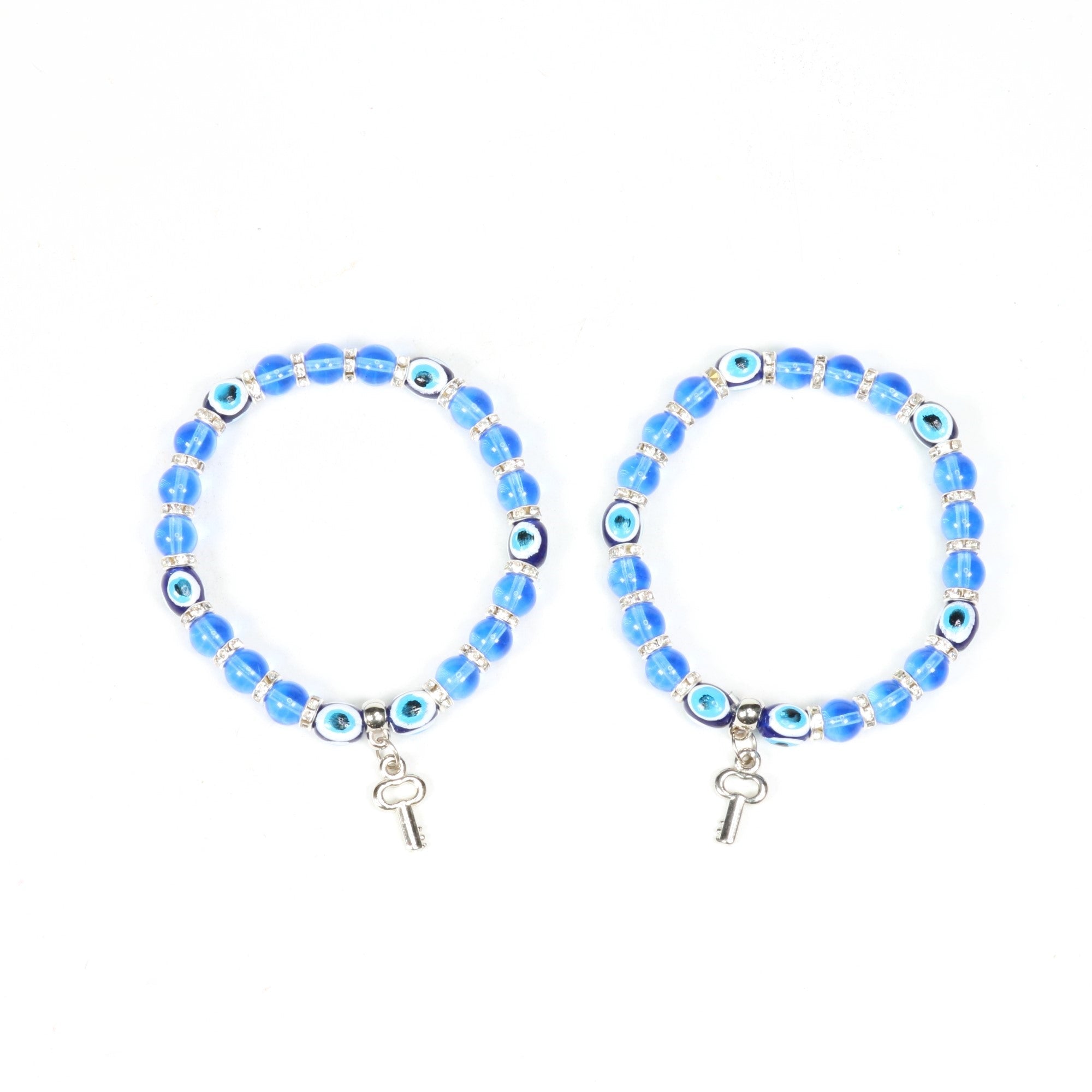 Evil Eye Bracelet, with Mixed Figure Charms, Plastic Beads, Silver Color, 8mm, Mix Style Pack, 5 Pieces in a Pack  #328