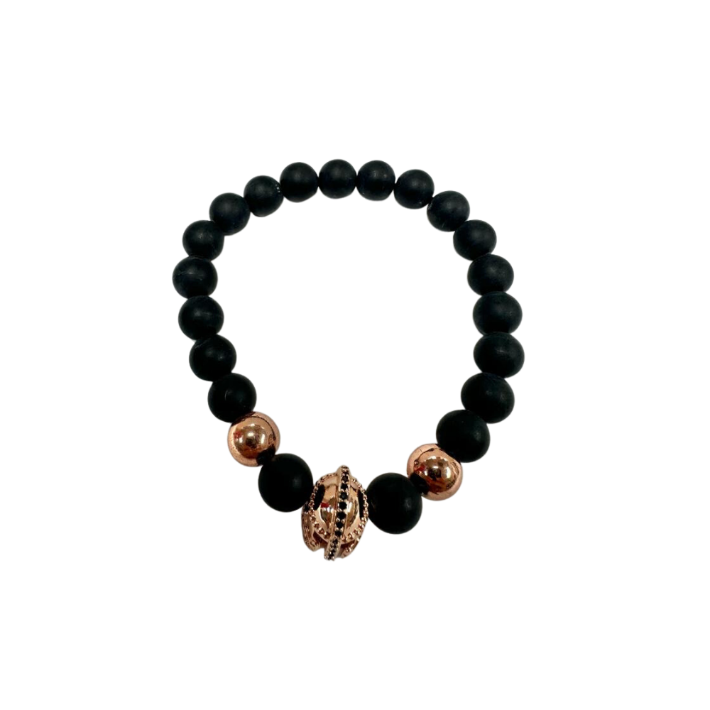 Frosted Onyx Bracelet, with Ancient Helmet Alloy, Mix Color, 8 mm, 5 Pieces in a Pack #566