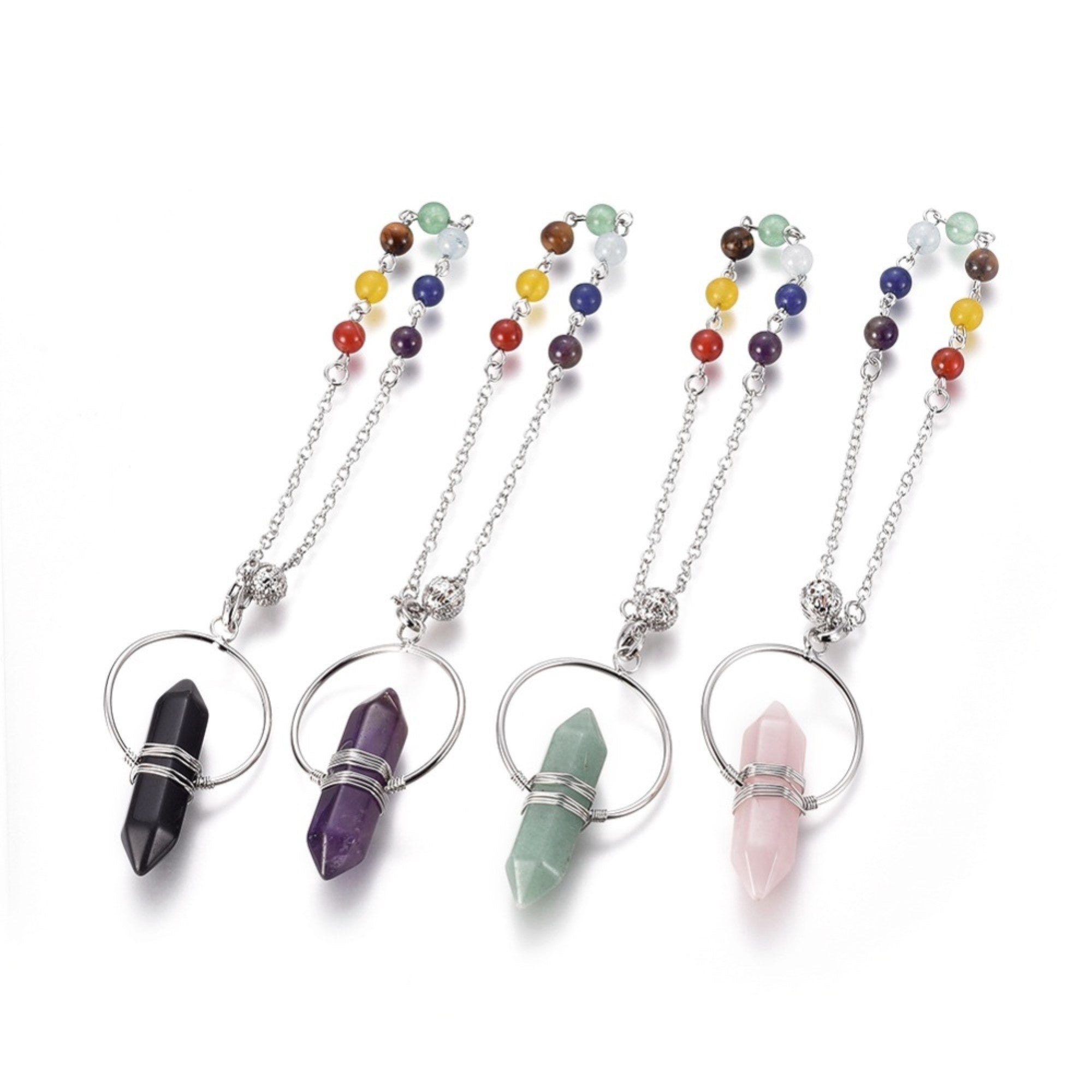 Natural Assorted Stone Point ShapeChakra  Pendulum,  8" x 0.6" Inch, 10 Pieces in a Pack, #0004