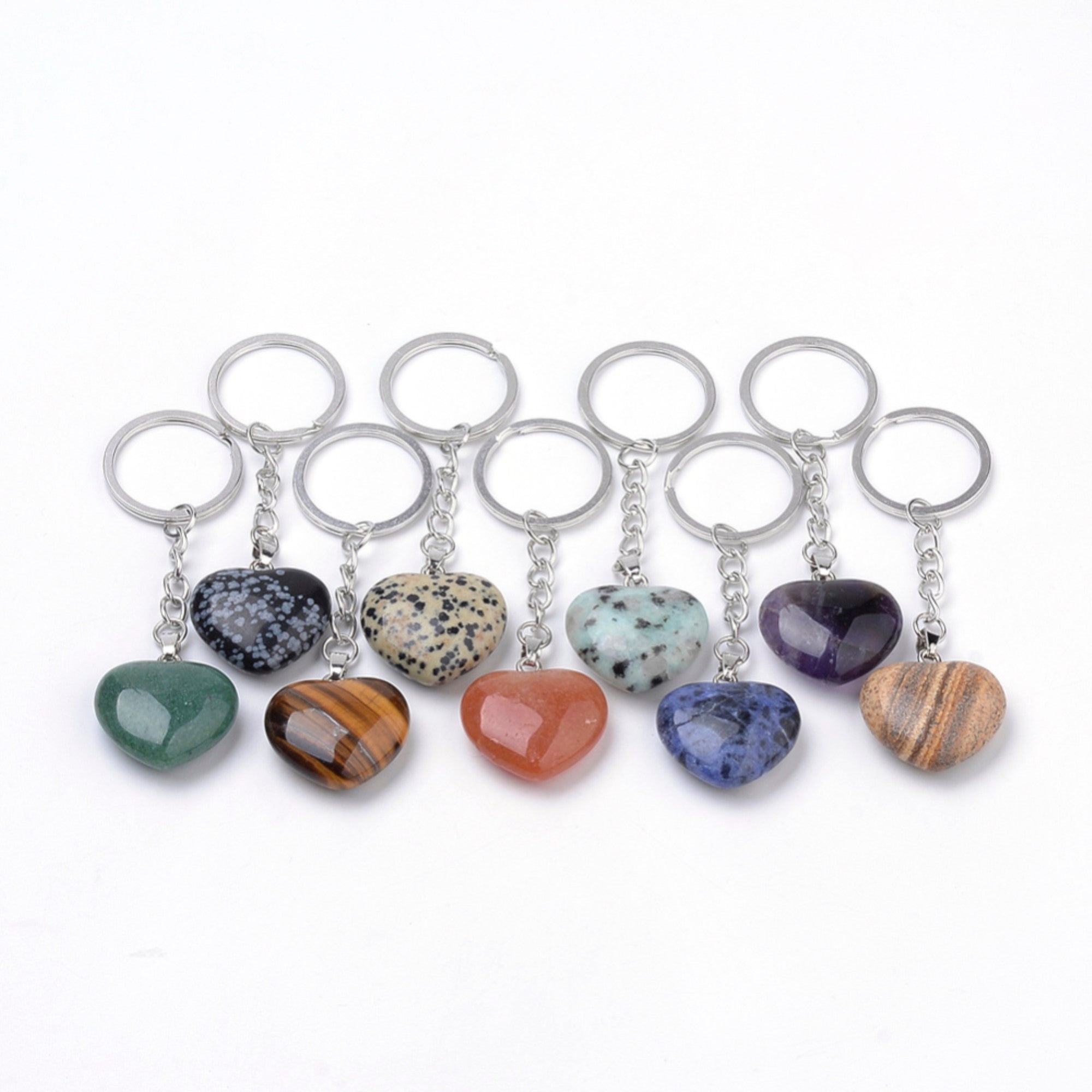 Assorted Stone Heart Shaped Key Chain, 3.9" Inch, 10 Pieces in a Pack, #060