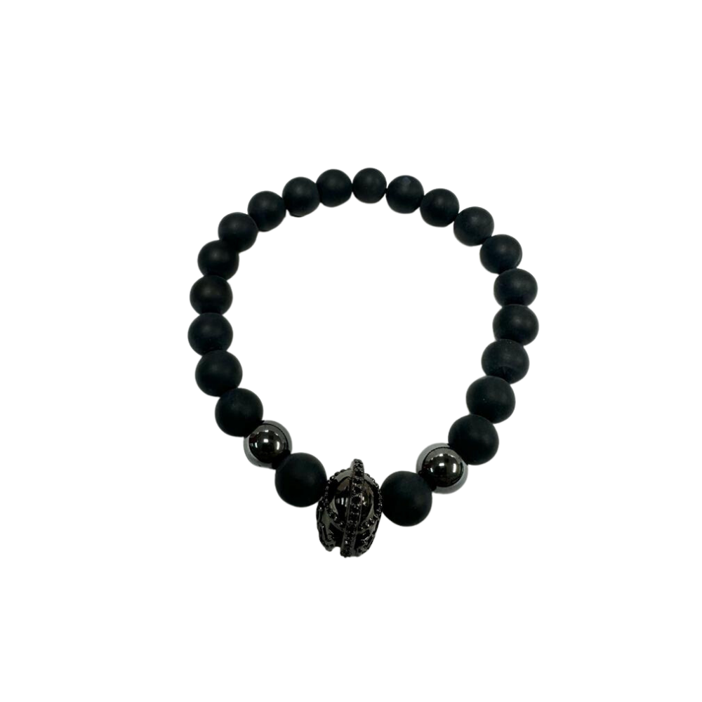 Frosted Onyx Bracelet, with Ancient Helmet Alloy, Mix Color, 8 mm, 5 Pieces in a Pack #566