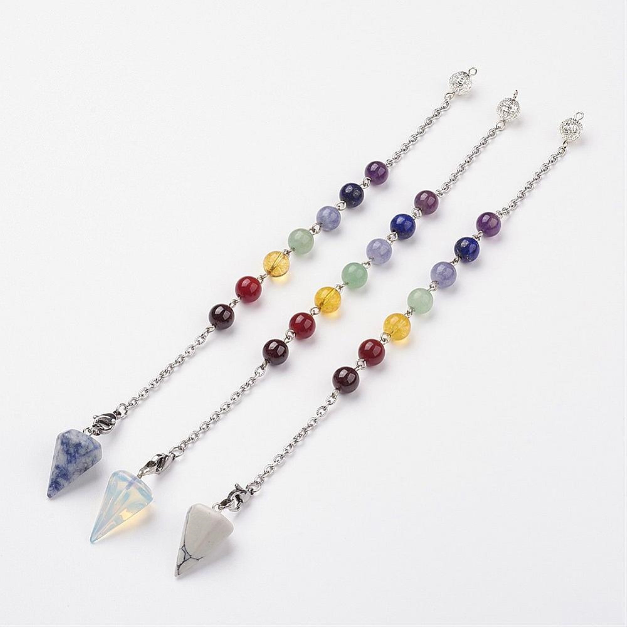 Natural & Synthetic Assorted Stone Chakra  Pendulum,  8" x 0.6" Inch, 10 Pieces in a Pack, #0003