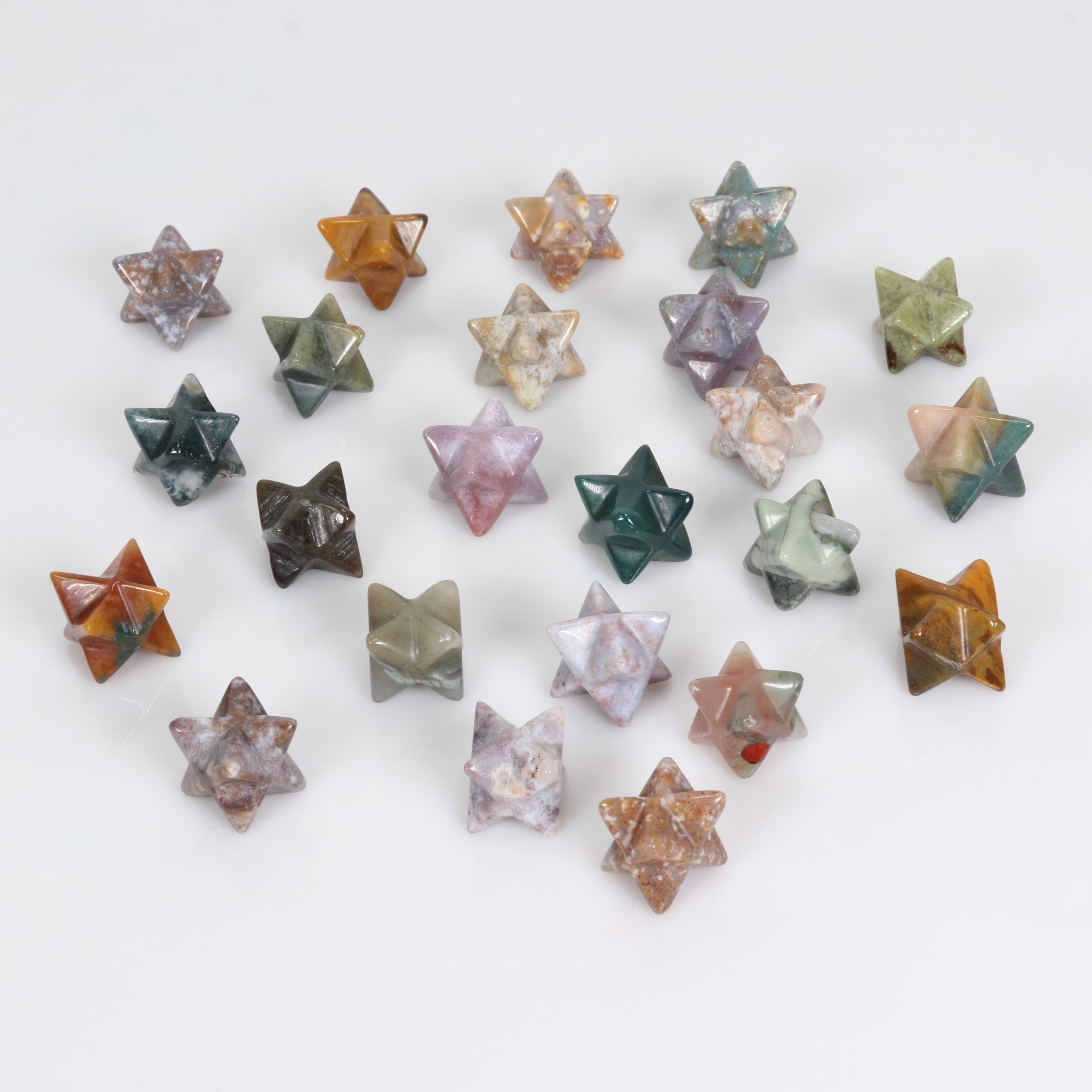 Moss Agate Merkaba Stars, 20mm, 10 Pieces in a Pack, #007