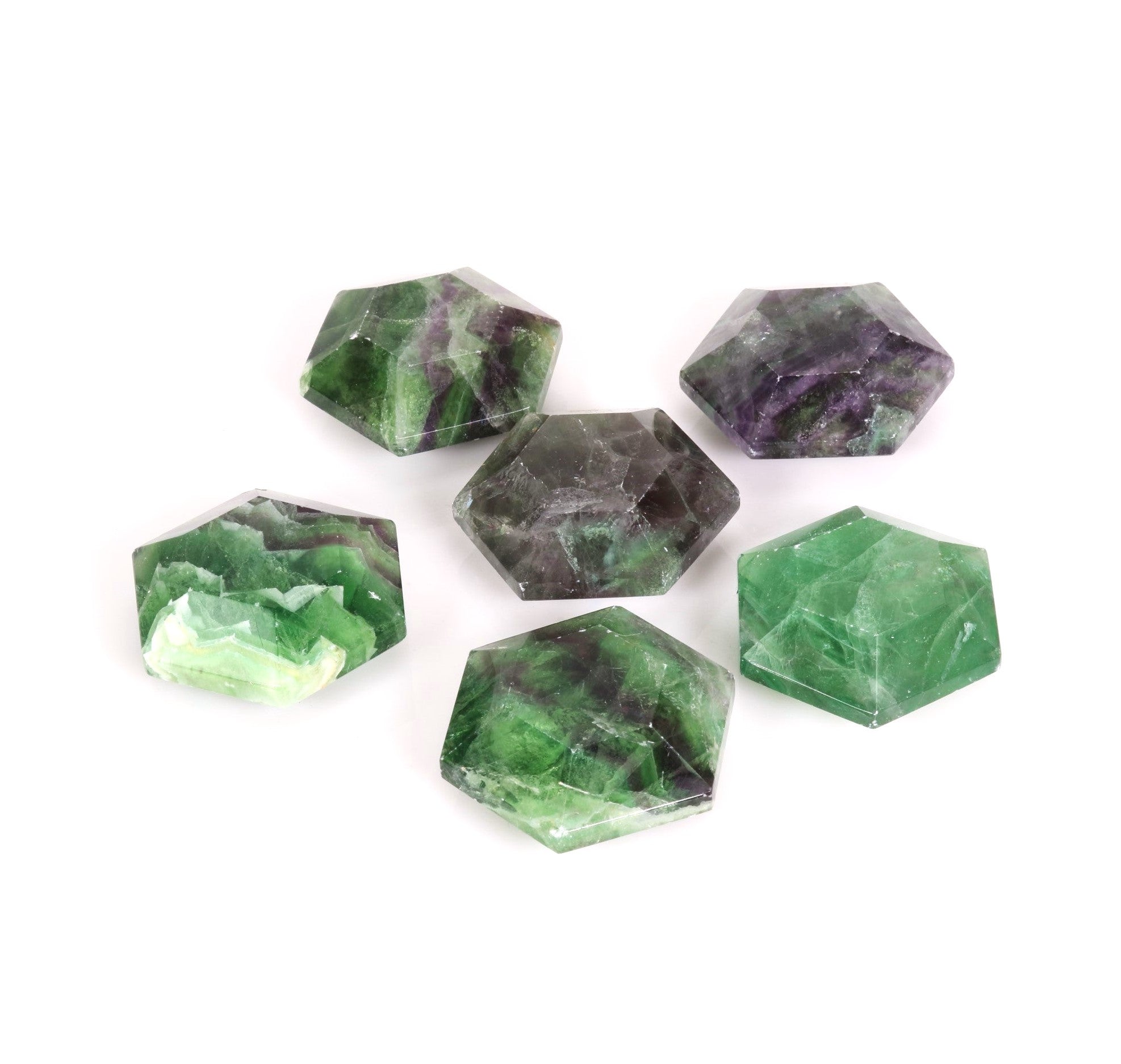 Fluorite Facetet Hexagones, 35mm, 10 Pieces in a Pack, #018