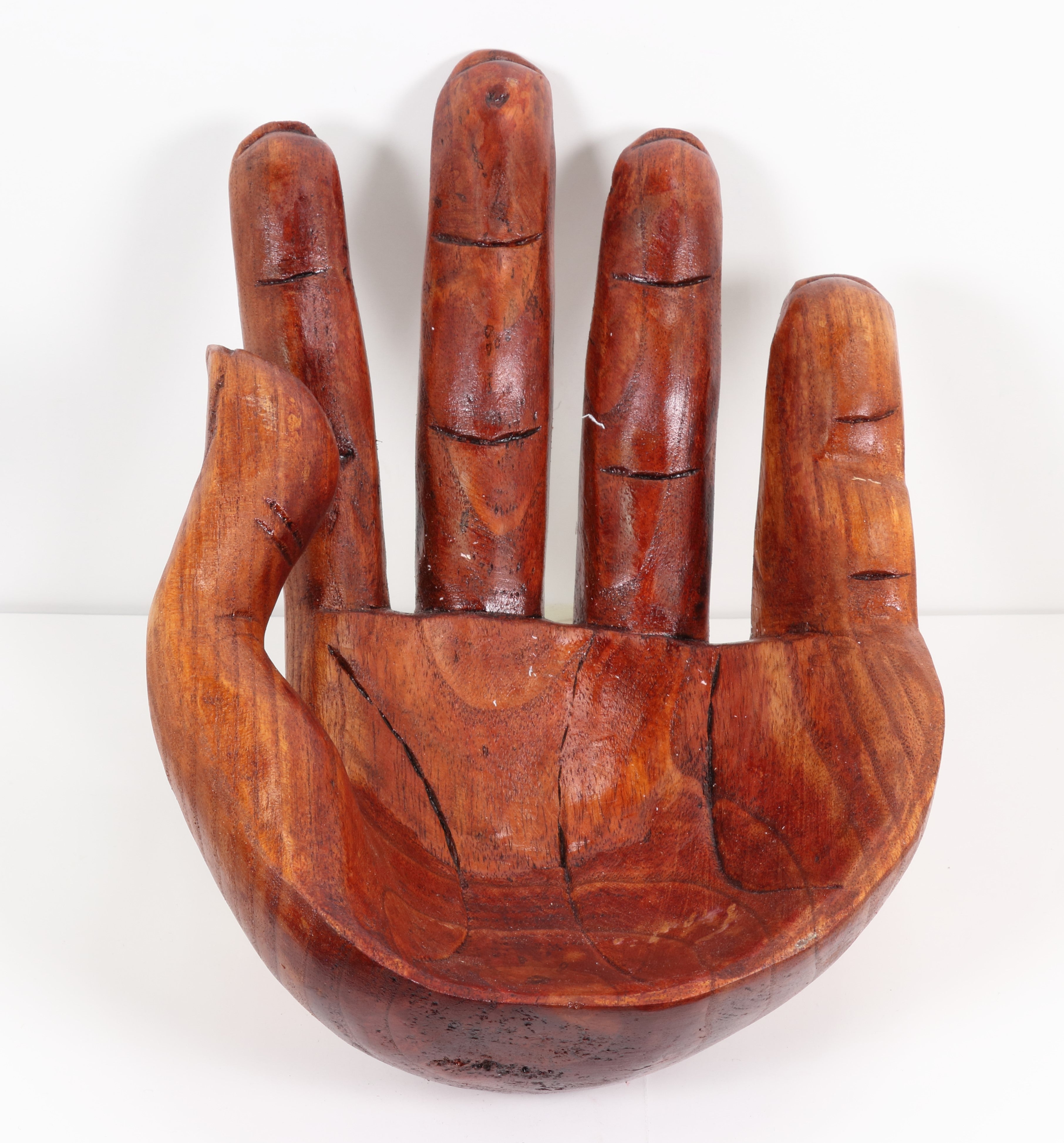 Open Finger Wood Hand Bowl, 13" x 8" Inch, Medium Size