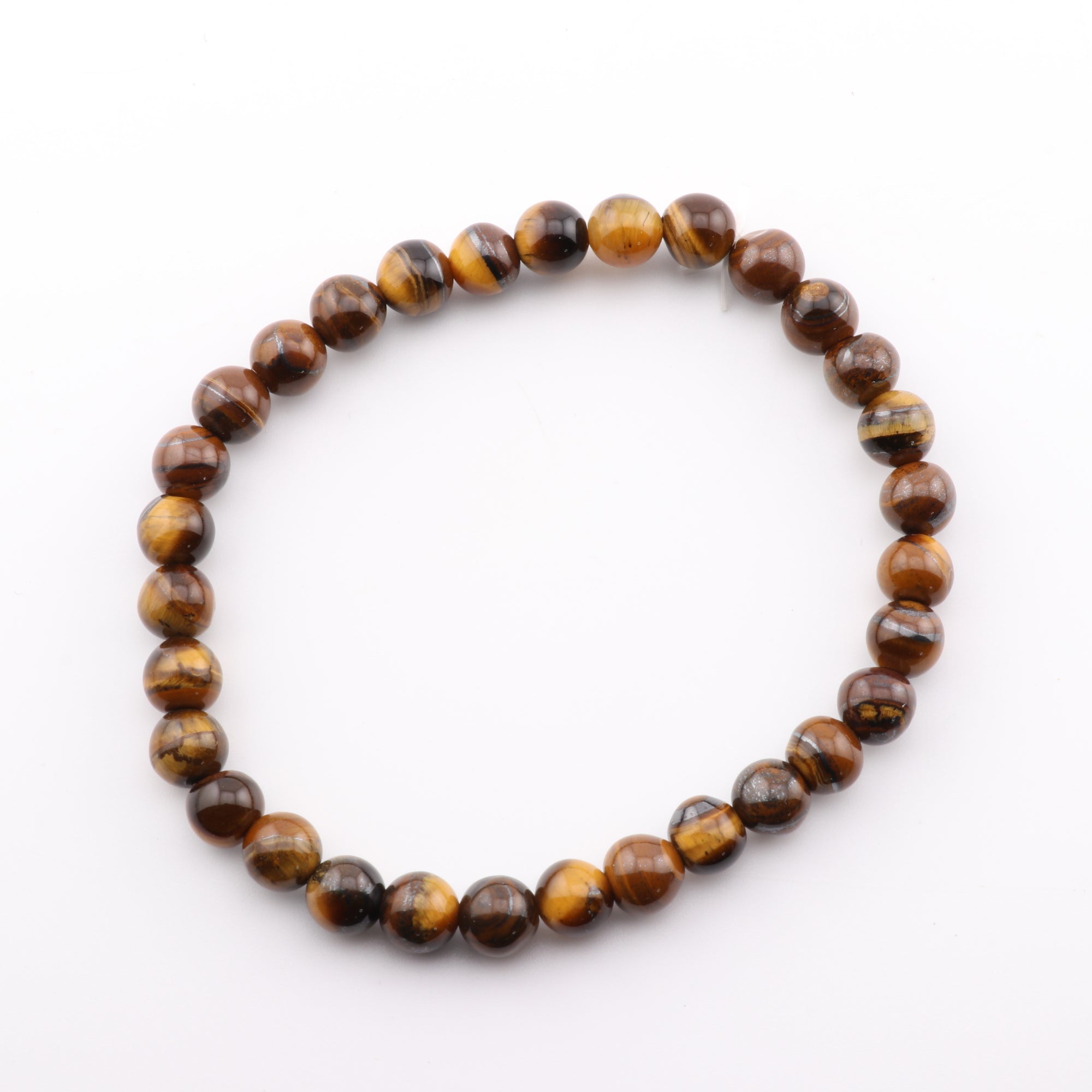 Natural Tiger Eye Bracelet, No Metal, 6mm, 5 Pieces in a Pack, #224