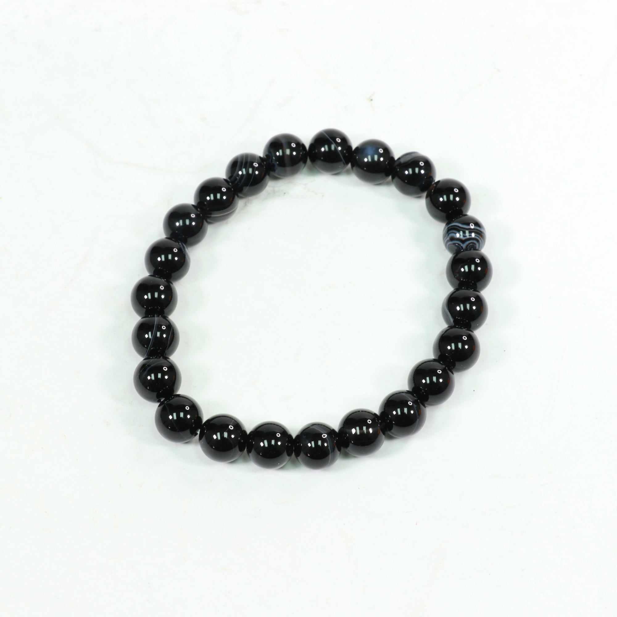 Agate (Black Lace), Metal Free Bracelet, 8mm, 5 Pieces in a Pack