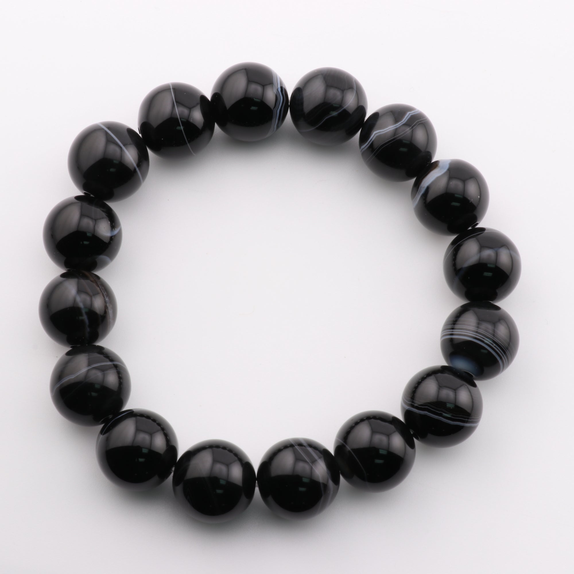 Natural Black Stripe Agate Bracelet, No Metal, 12 mm, 5 Pieces in a Pack, #231