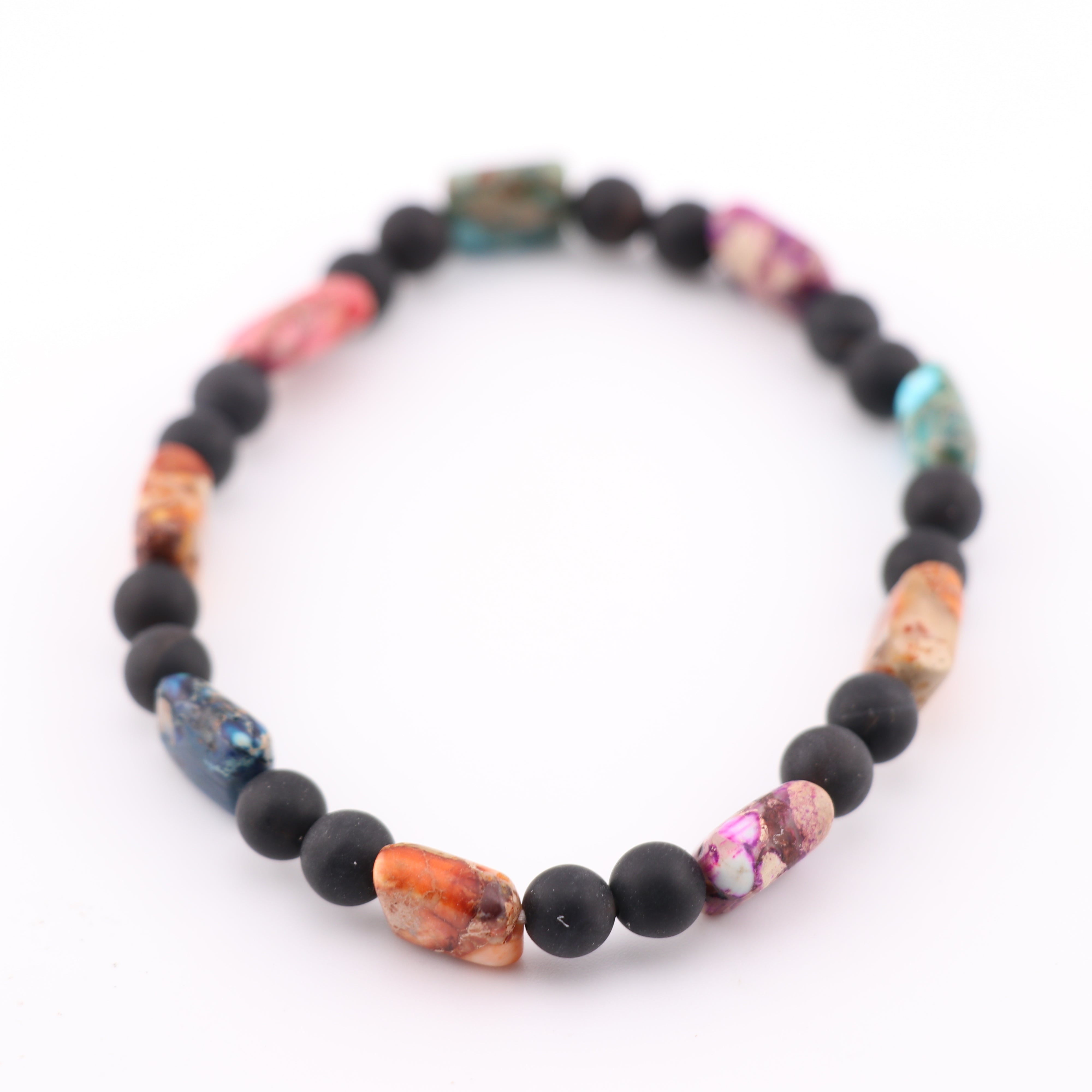 Frosted Onyx & Rainbow Jasper Bracelet, 8mm, 5 Pieces in a Pack